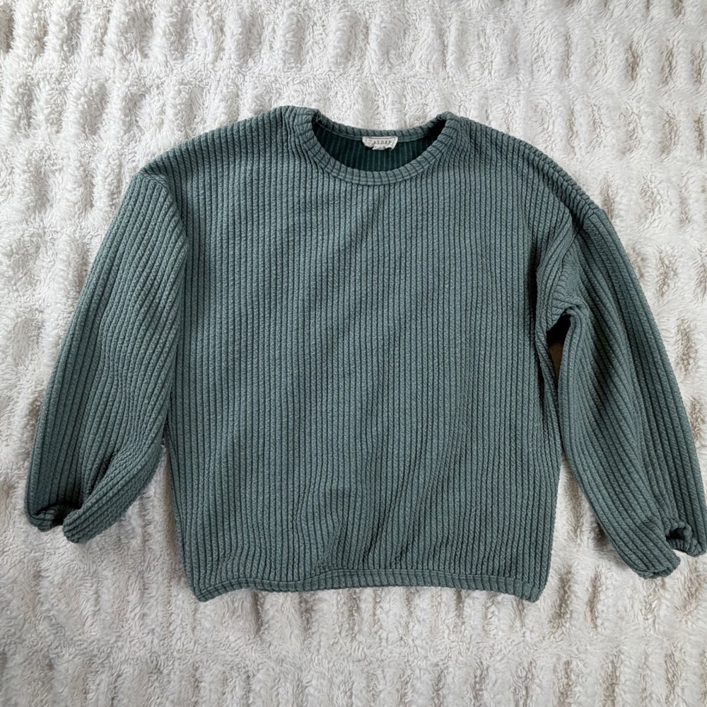 Hayden Girls Ribbed Knit Sweater Sage Green Crew Neck Long Sleeve Top Size L